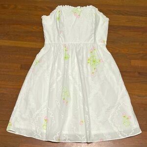 Lilly Pulitzer Briddie White cotton strawberry strapless embroidered dress